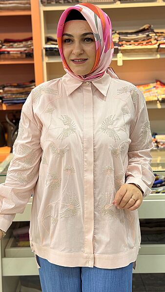 Boncuk Nakışlı Tunik Pembe/40301