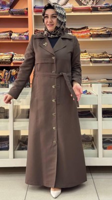 Zerenay - Broş Detaylı Beli Bağlamalı Trençkot Kahve/5473