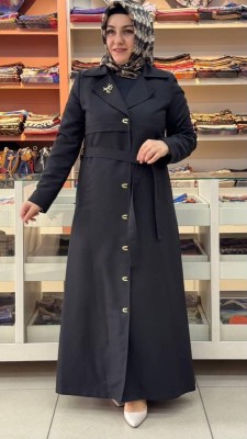 Zerenay - Broş Detaylı Beli Bağlamalı Trençkot Siyah/5473