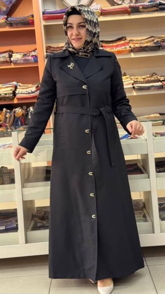 Broş Detaylı Beli Bağlamalı Trençkot Siyah/5473