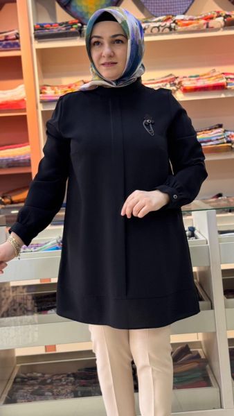 Broş Detaylı Patlı Tunik Siyah/50246