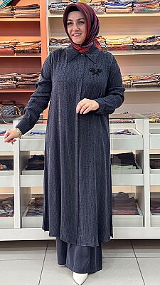 Orhan - Broş Detaylı Uzun Takım Siyah /3083