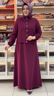 Esswap - Büzgü Ve Düğme Detyalı Ceketli Takım Bordo/27140