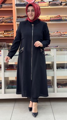 sar moda - Cebi Fermuar Detaylı Kap Siyah/10112