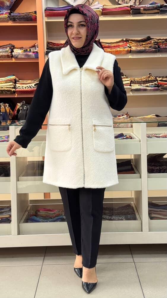 Gaze - Cebi Fermuarlı Yelek Ekru/7016