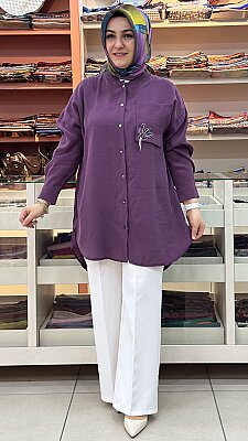 Puane - Cebi Taş Detaylı Düğmeli Tunik Mor/10763