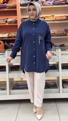 Puane - Cebi Taş Detaylı Düğmeli Tunik Lacivert/10763