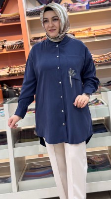 Cebi Taş Detaylı Düğmeli Tunik Lacivert/10763 - Thumbnail