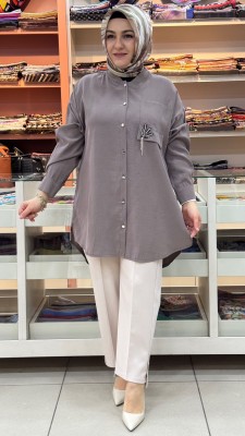 Cebi Taş Detaylı Düğmeli Tunik Vizon/10763 - Thumbnail