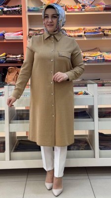 Dua&MisS - Cebi Taş Detaylı Kumaşı Çizgili Tunik Hardal/60001