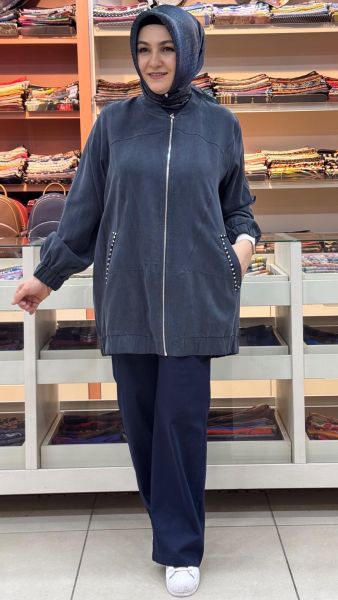 Cebi Taş Detaylı Cupra Kumaş Kap Antrasit/15258