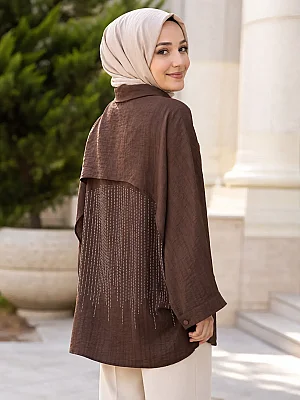GÜNER - Cebi Ve Arkası Taş Detaylı Tunik Acı Kahve/8707 
