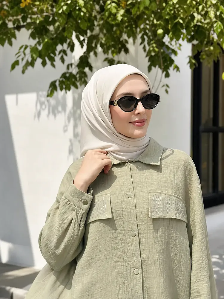 Cebi Ve Arkası Taş Detaylı Tunik Çağla Yeşili/8707 
