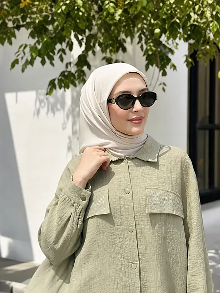 Cebi Ve Arkası Taş Detaylı Tunik Çağla Yeşili/8707 