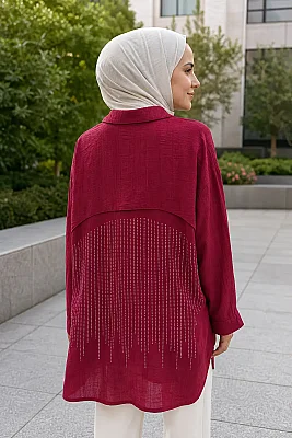 GÜNER - Cebi Ve Arkası Taş Detaylı Tunik Bordo/8707