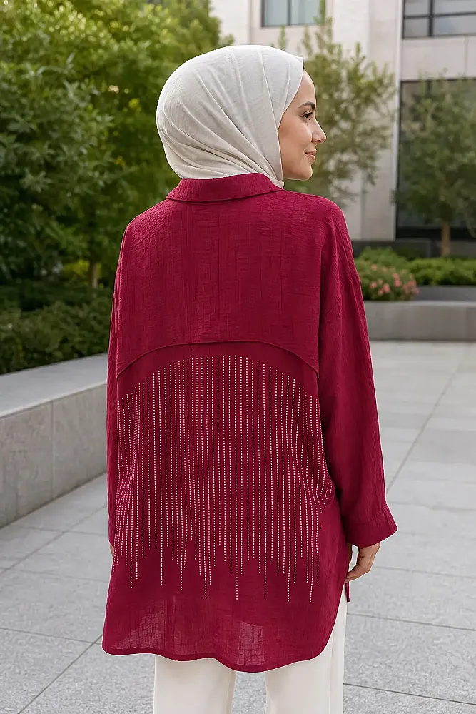 Cebi Ve Arkası Taş Detaylı Tunik Bordo/8707