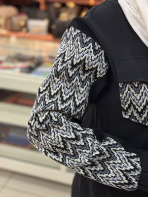 Cebi Ve Kolları Desenli Etekli Takım Siyah/3030 - Thumbnail