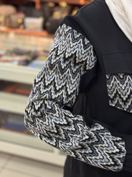 Cebi Ve Kolları Desenli Etekli Takım Siyah/3030