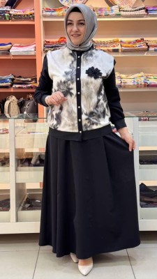 Ahi - Ceketi Batik Desenli Takım Siyah/6129