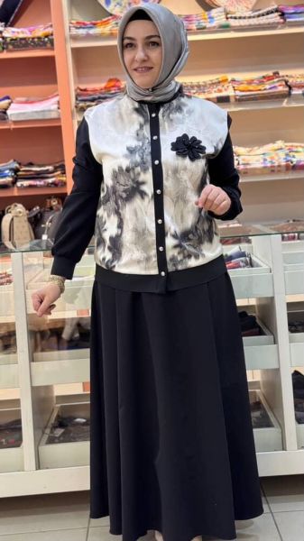 Ceketi Batik Desenli Takım Siyah/6129