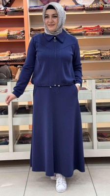 Ceketi Büzgü Detaylı Etekli Takım İndigo/257605 - Thumbnail