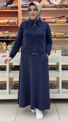 Kado - Ceketi Büzgü Detaylı Etekli Takım Lacivert/257605