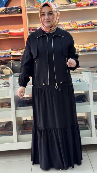 Ceketi Fermuar Detaylı Elbise Siyah/10120
