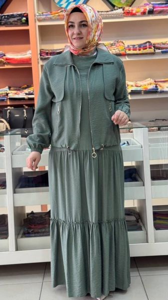 Ceketi Fermuar Detaylı Elbise Haki/10120