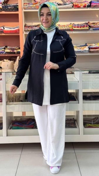 Ceketi Taş Detaylı İçli Dışlı Takım Siyah/3703