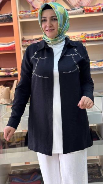 Ceketi Taş Detaylı İçli Dışlı Takım Siyah/3703