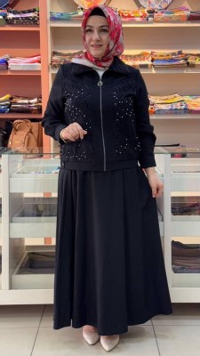 Dua&MisS - Ceketi Taş İşlemeli Tül Detaylı Etekli Takım Siyah/10101