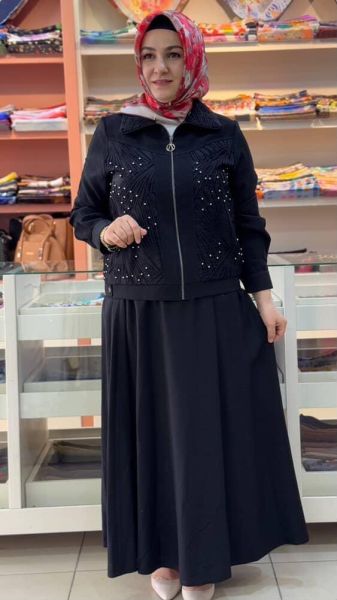 Ceketi Taş İşlemeli Tül Detaylı Etekli Takım Siyah/10101