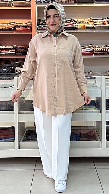 Puane - Cep Detaylı Basic Tunik Bej / 10677