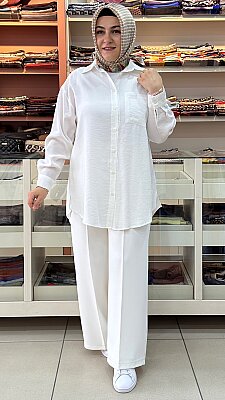 Puane - Cep Detaylı Basic Tunik Ekru / 10677