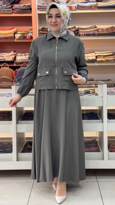 Puane - Cep Detaylı Etekli Takım Haki /14436