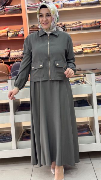 Cep Detaylı Etekli Takım Haki /14436