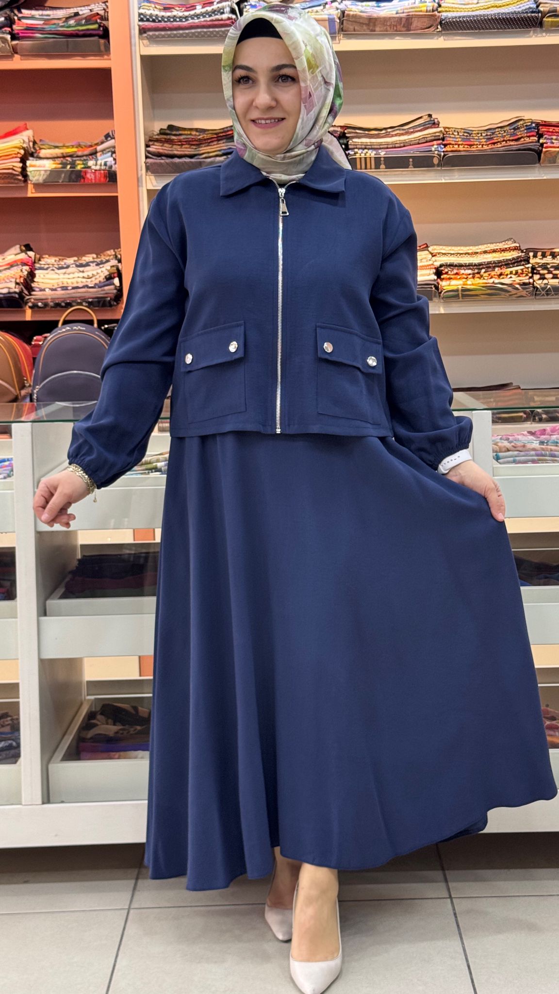 Puane - Cep Detaylı Etekli Takım Lacivert /14436