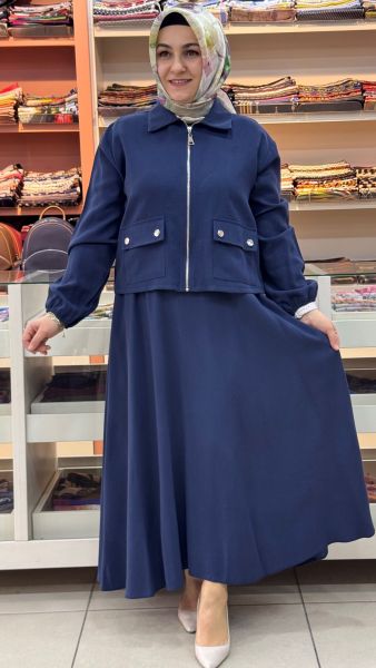 Cep Detaylı Etekli Takım Lacivert /14436