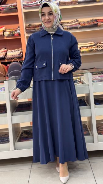 Cep Detaylı Etekli Takım Lacivert /14436