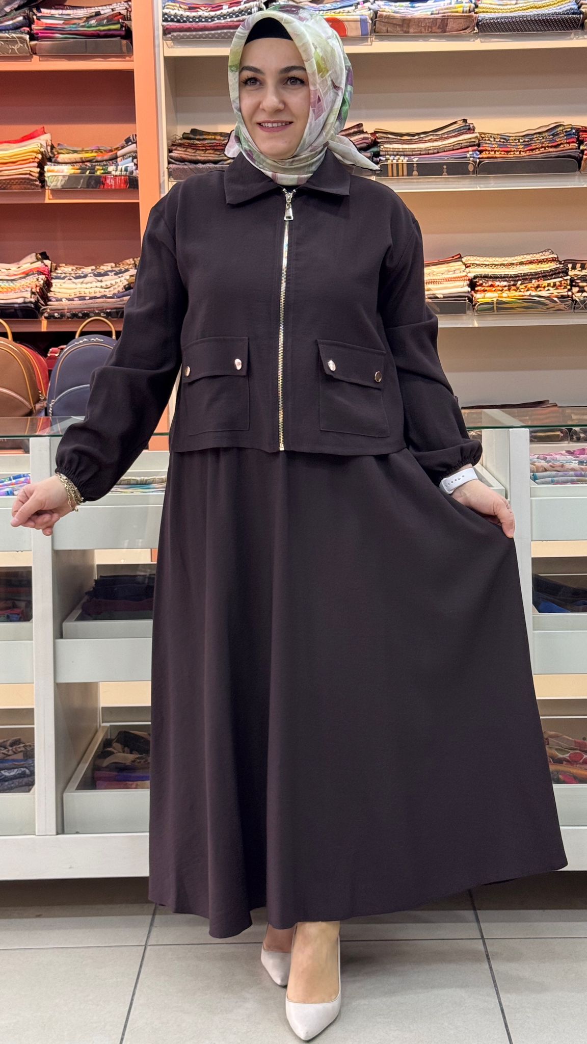 Puane - Cep Detaylı Etekli Takım Acı Kahve/14436