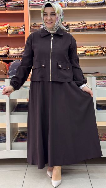 Cep Detaylı Etekli Takım Acı Kahve/14436