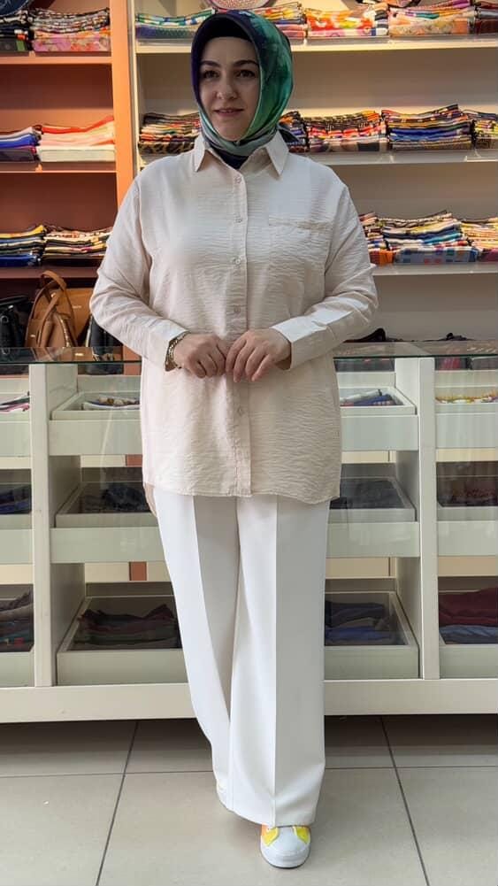 inza moda - Cep Detaylı Gömlek Tunik Taş/6881
