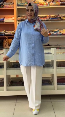 inza moda - Cep Detaylı Gömlek Tunik Mavi/6881