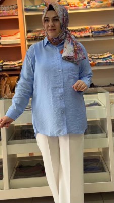 Cep Detaylı Gömlek Tunik Mavi/6881 - Thumbnail
