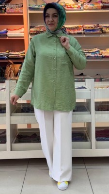 inza moda - Cep Detaylı Gömlek Tunik Yeşil/6881