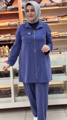 Cep Detaylı Pantolonlu Takım İndigo/27142 - Thumbnail