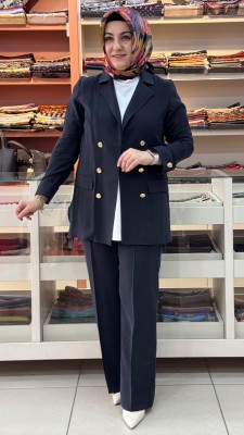 Gaze - Cep Görünümlü Düğme Detaylı Blazer Ceketli Takım Siyah/6194