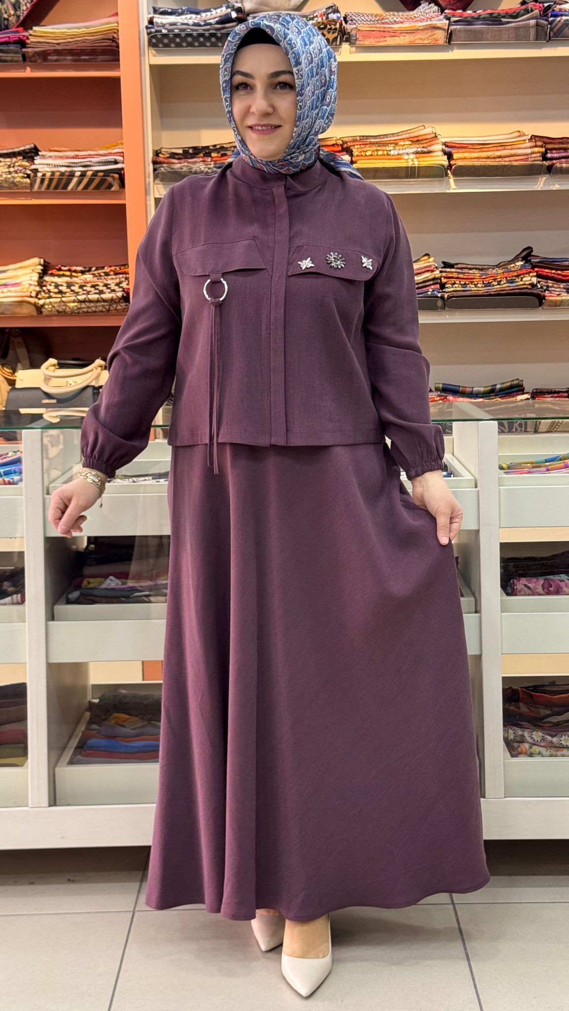 Haya - Cep Görünümlü Etekli Takım Mürdüm/1715