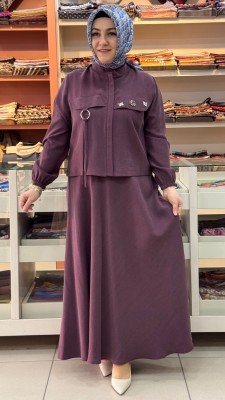 Haya - Cep Görünümlü Etekli Takım Mürdüm/1715