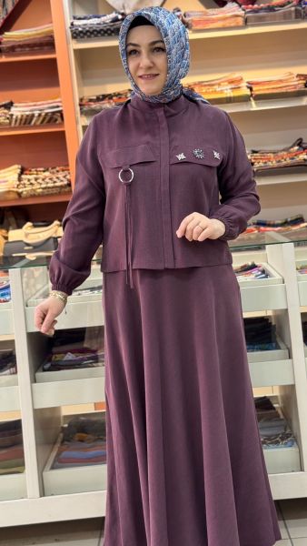 Cep Görünümlü Etekli Takım Mürdüm/1715